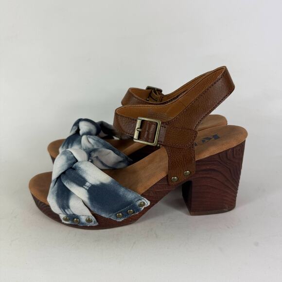 Korks Natalia Platform Sandals Women's 8 Blue White Denim Knot Tie dye Buckle - Picture 5 of 9